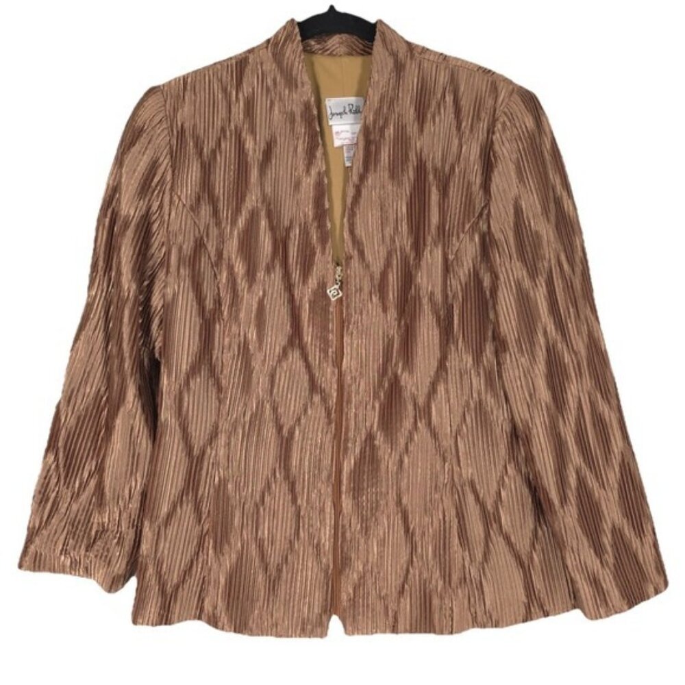 Joseph Ribkoff Veston Jacket Size 10 Half Zip Pleated Metallic Gold 32849
